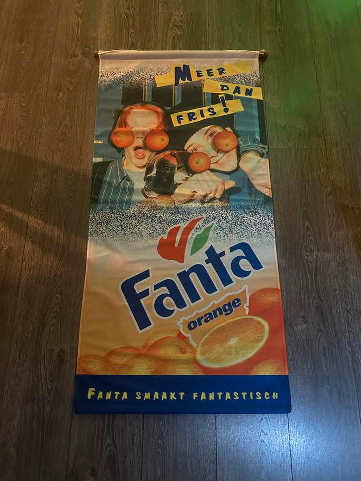 Vintage Fanta Orange Banner Vlag, Verzamelen, Merken en Reclamevoorwerpen, Gebruikt, Reclamebord, Ophalen of Verzenden
