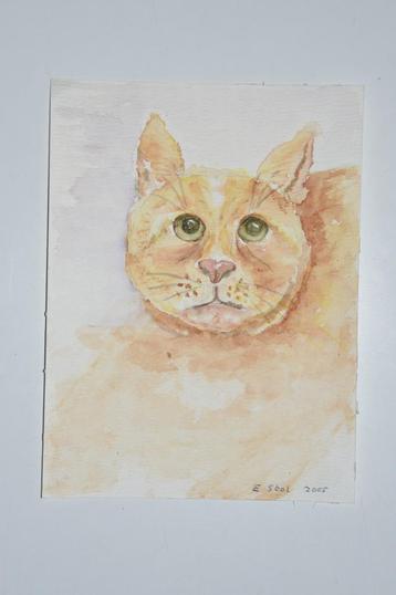 Aquarel van een rode kat / poes schilderij beschikbaar voor biedingen