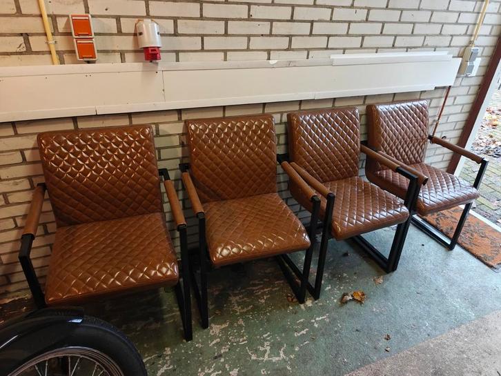 Neplederen Eetkamerstoelen, Huis en Inrichting, Stoelen, Gebruikt, Vier, Leer, Bruin, Ophalen