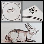 Mangaan tegel,  haas of konijn binnen cirkel, Ophalen of Verzenden