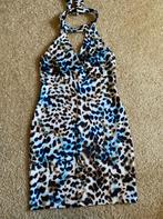 Halter overslag jurk Leopard blauw maat L, Blauw, Maat 42/44 (L), Ophalen of Verzenden, Zo goed als nieuw