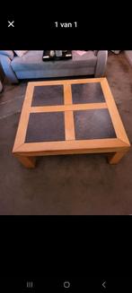 Blank eiken salontafel met 4 ingelegde leistenen, Huis en Inrichting, Tafels | Salontafels, Ophalen, Gebruikt, Minder dan 50 cm