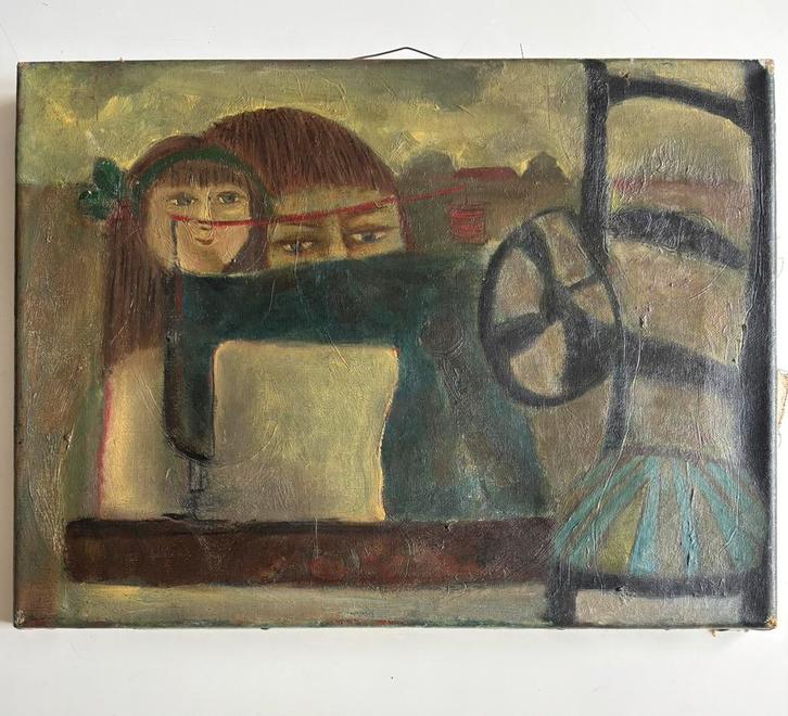 Expressief olieverf op linnen – Cobra-stijl (ca. 1950–1970), Antiek en Kunst, Kunst | Schilderijen | Klassiek, Ophalen of Verzenden