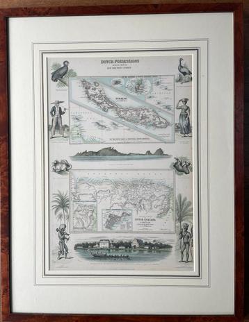 Oude gravure: curacao en suriname beschikbaar voor biedingen