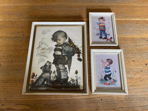 Vintage set van 3 schilderijen, kinderafbeeldingen, Verzamelen, Retro, Huis en Inrichting, Ophalen of Verzenden