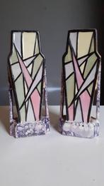 Keramiek Duo vaas Art Deco geometrisch, Minder dan 50 cm, Gebruikt, Ophalen of Verzenden, Overige kleuren