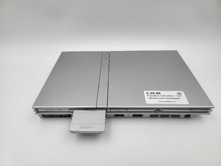 Playstation 2 Slim Zilver + Cont. + Memory Card +Autoadapter, Spelcomputers en Games, Spelcomputers | Sony PlayStation 2, Zo goed als nieuw
