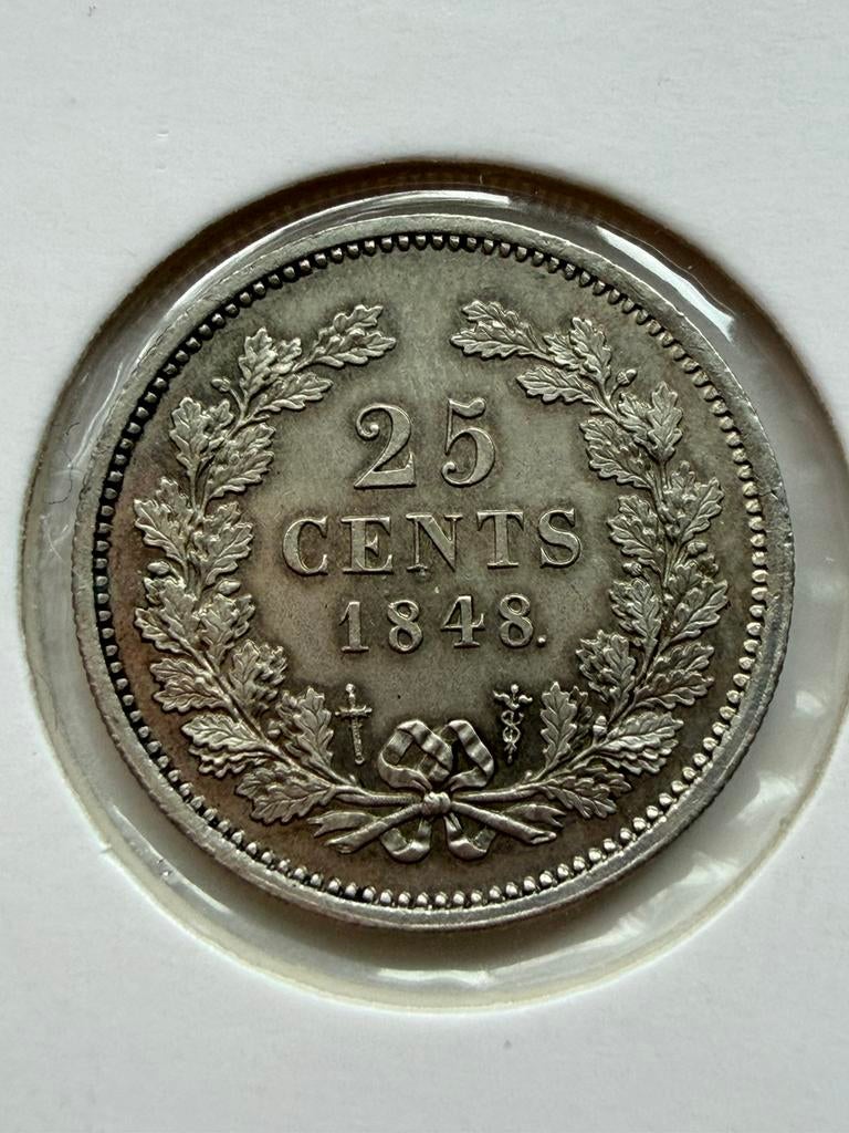 Nederland. Willem II. 25 cent 1848. FDC, Postzegels en Munten, Munten | Nederland, Zilver, 25 cent, Ophalen of Verzenden, Losse munt