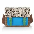 Schoudertas Leopard beige/blauw (advr 82), Ophalen of Verzenden, Nieuw, Blauw, Leer