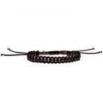 Macramé Armband Unisex Gewaxt Leerdraad Donkerbruin-Zwart, Verzenden, Nieuw, Leer, Esde2