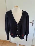 Vintage donkerblauw vest mt 52/54 met folkloremotieven ^, Ophalen of Verzenden, Gedragen, Blauw, Trui of Vest