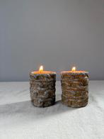 Vintage ceramic set ‘chain’ olijfgroen rusty kandelaar h, Overige materialen, Ophalen of Verzenden, Zo goed als nieuw, Bruin