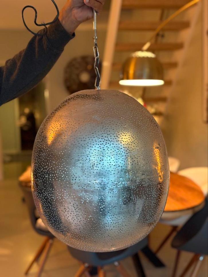 Oosterse hanglamp filigrain, zilver 45x35cm, Huis en Inrichting, Lampen | Hanglampen, Gebruikt, Minder dan 50 cm, Metaal, Ophalen