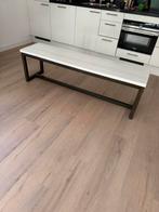Witte houten bank met metalen frame 160 cm lang, Huis en Inrichting, Ophalen, Gebruikt, Metaal, 150 tot 200 cm