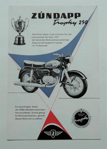 Zündapp Folder Trophy 250 (1958) 16,5 x 24,5 cm./2-zijdig beschikbaar voor biedingen