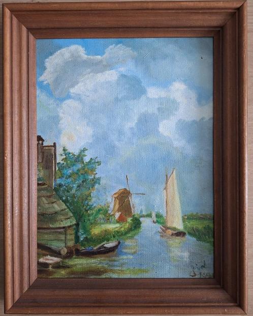 Landschap | Molen met een zeilbootje, Antiek en Kunst, Kunst | Schilderijen | Klassiek, Ophalen