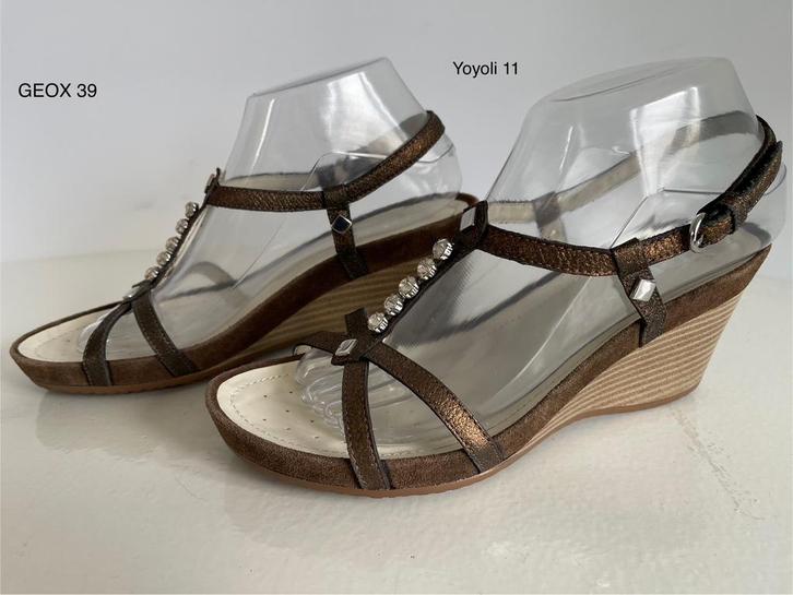 Yoyoli 11) Geox 39 bruin metallic sandalen sleehakken, Kleding | Dames, Schoenen, Zo goed als nieuw, Sandalen of Muiltjes, Bruin