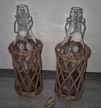 Rieten mandjes met Flessen, Huis en Inrichting, Woonaccessoires | Vazen, Ophalen, Overige kleuren, Glas, Minder dan 50 cm
