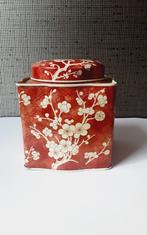 long island vintage jaren 50 rode bloemen theeblik daher, Verzamelen, Blikken, Ophalen of Verzenden, Gebruikt, Overige