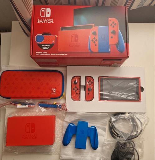 Nintendo switch mario red & blue edition compleet Nieuwstaat, Spelcomputers en Games, Spelcomputers | Nintendo Switch, Zo goed als nieuw
