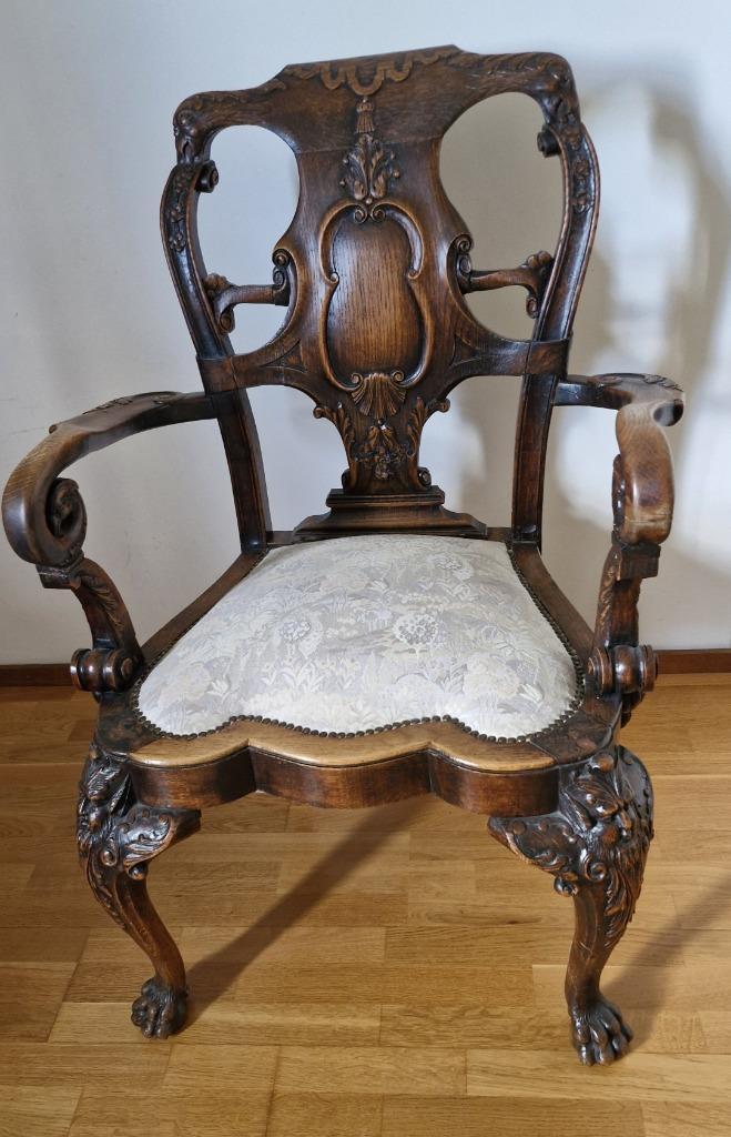 Antieke eiken Chippendale Armstoel, Antiek en Kunst, Antiek | Meubels | Stoelen en Banken, Ophalen