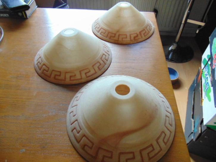 3 x glazen lampenkap griekse stijl e14 kleine fitting, Huis en Inrichting, Lampen | Lampenkappen, Zo goed als nieuw, 25 tot 50 cm