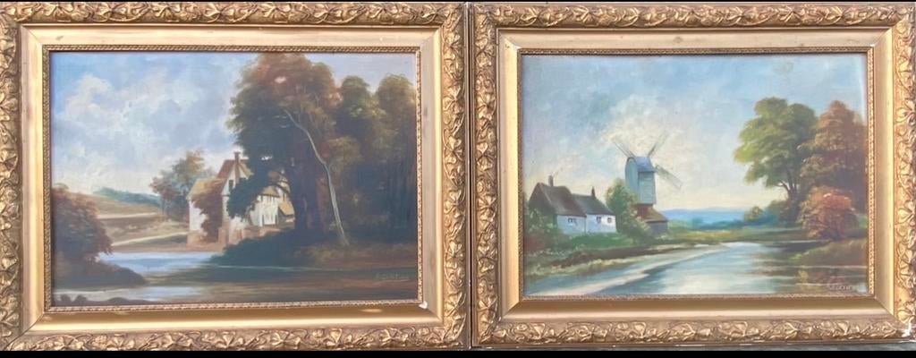 Twee schilderijen Henry Bertier, mooie lijsten, Antiek en Kunst, Kunst | Schilderijen | Klassiek, Ophalen of Verzenden