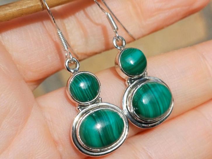 Vanoli 925 zilveren oorbellen met malachiet, Sieraden, Tassen en Uiterlijk, Oorbellen, Nieuw, Hangers, Zilver, Groen, Met edelsteen