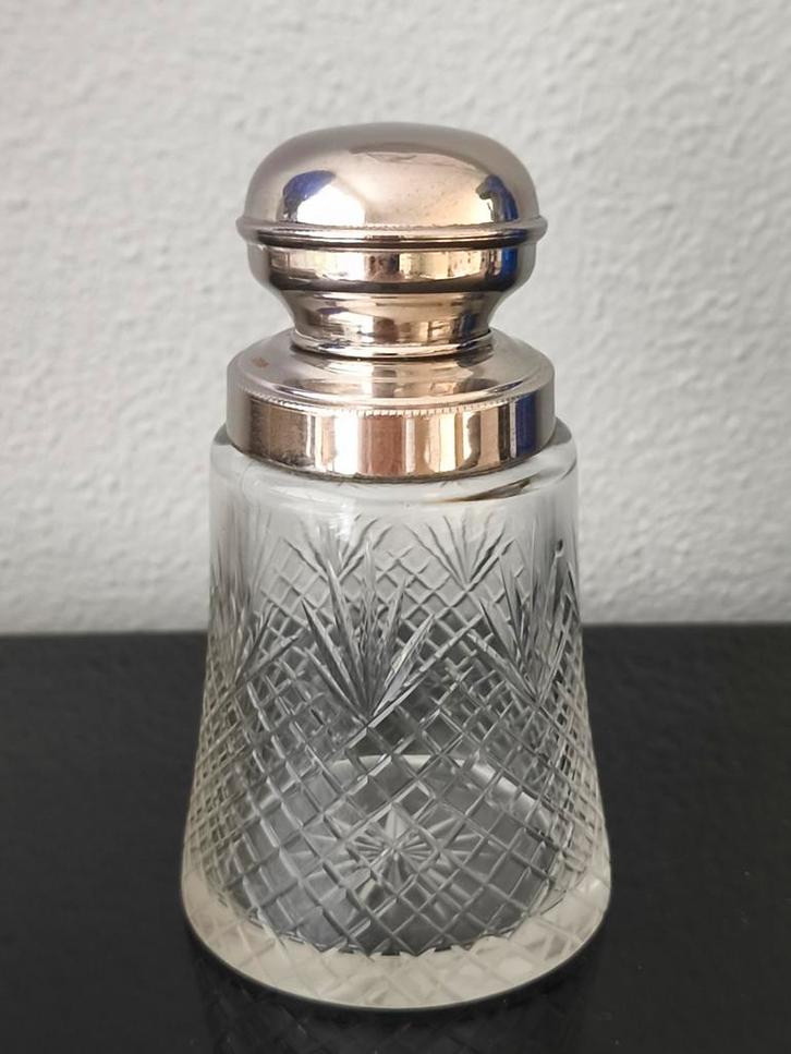 Antieke theebus met verzilverde dop, Antiek en Kunst, Antiek | Glas en Kristal, Ophalen of Verzenden