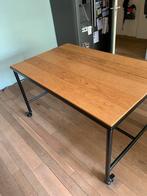 Mobiele Eettafel Hout / Metaal, Huis en Inrichting, Tafels | Eettafels, Ophalen, Gebruikt, 100 tot 150 cm, Eikenhout