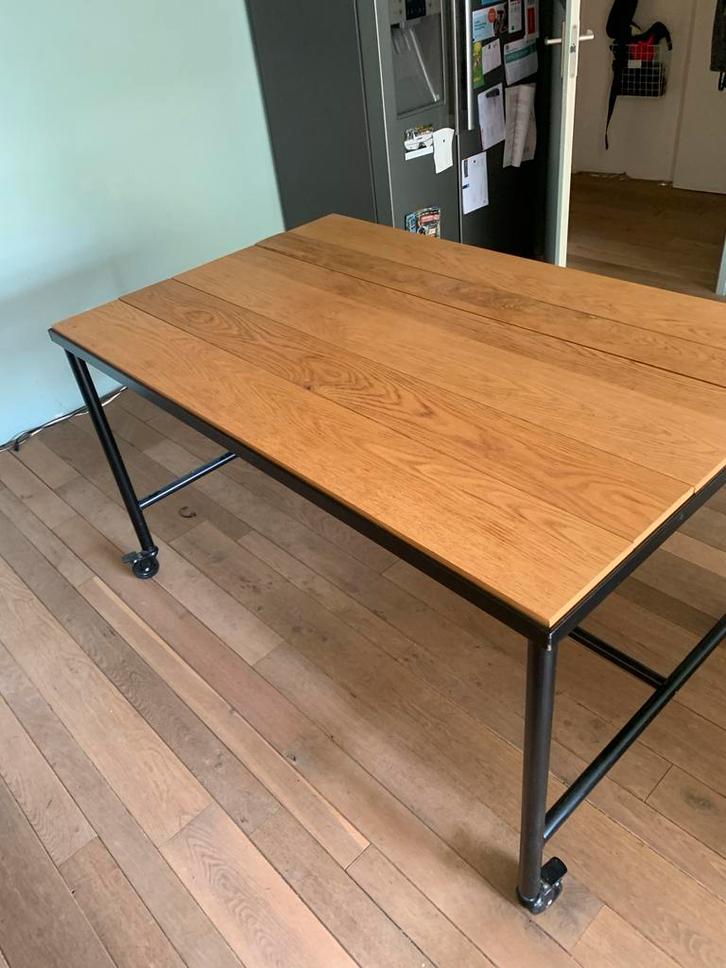 Mobiele Eettafel Hout / Metaal, Huis en Inrichting, Tafels | Eettafels, Gebruikt, 100 tot 150 cm, 150 tot 200 cm, Vier personen