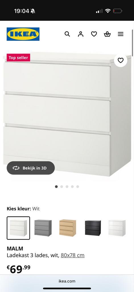 Witte IKEA Malm ladekast 80x78 - Gebruikt, Huis en Inrichting, Kasten | Dressoirs, Gebruikt, 50 tot 100 cm, 25 tot 50 cm, Met lade(s)