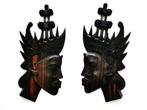 Balinees houtsnijwerk muurmaskers hoofden Rama en Sita, Antiek en Kunst, Ophalen of Verzenden