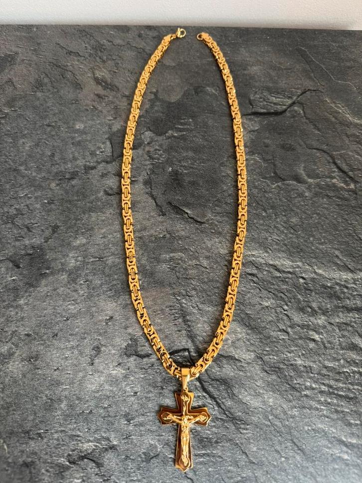 Koningsketting met Kruis Hanger 18 karaat Doublé. NIEUW, Sieraden, Tassen en Uiterlijk, Kettingen, Nieuw, Overige materialen, Goud