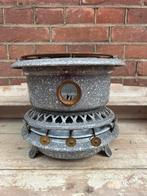 Petroleumstel / oliestel 3 pits grijs gespikkeld emaille, Antiek en Kunst, Antiek | Emaille, Ophalen of Verzenden