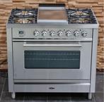 🔥Luxe Fornuis Boretti 90 cm rvs + rvs 5 pits frytop 1 oven, Witgoed en Apparatuur, Fornuizen, 60 cm of meer, 5 kookzones of meer
