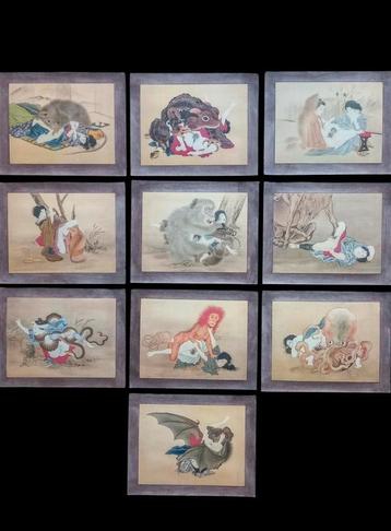 Japanse shunga erotische prent kunstwerken op stevig papier  beschikbaar voor biedingen