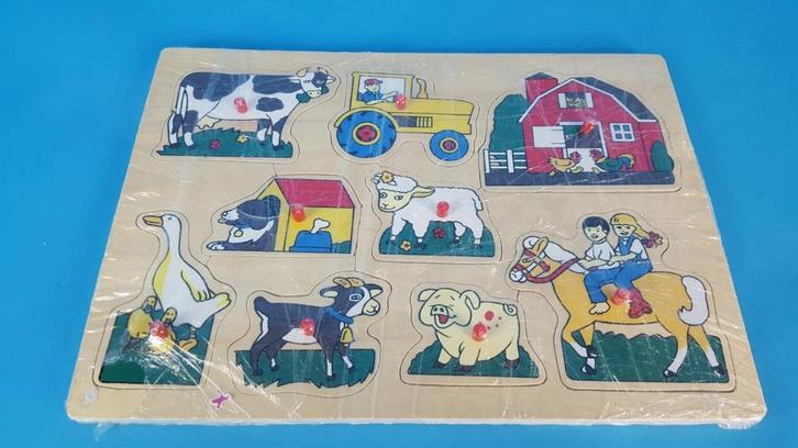 Vintage houten puzzel, boerderij. 6C3, Kinderen en Baby's, Speelgoed | Kinderpuzzels, Gebruikt, 6 jaar of ouder, Meer dan 50 stukjes