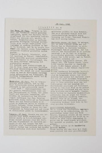 28 juni 1940 - Bulletin no. 4 | Heruitgave 1994 beschikbaar voor biedingen