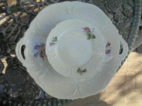 Gebakschaal + 3 gebaksbordjes Rosenthal Germany wilde roos, Antiek en Kunst, Antiek | Servies los, Ophalen of Verzenden