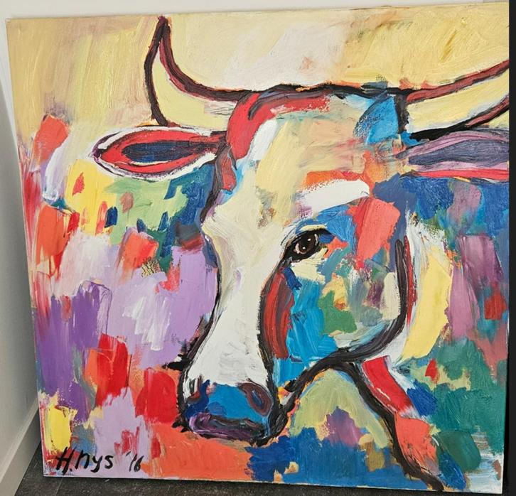Uniek kleurrijk koe-schilderij H. Nijs – modern, Antiek en Kunst, Kunst | Schilderijen | Klassiek, Ophalen