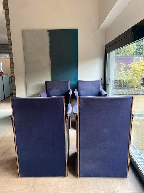 Cassina Mario Bellini model Break stoelen 4 stuks veloute bl, Huis en Inrichting, Stoelen, Gebruikt, Vier, Hout, Stof, Blauw, Ophalen