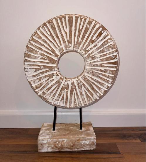 Handgemaakte houten decoratie op voet - ROND - WIT, Antiek en Kunst, Kunst | Beelden en Houtsnijwerken, Ophalen of Verzenden