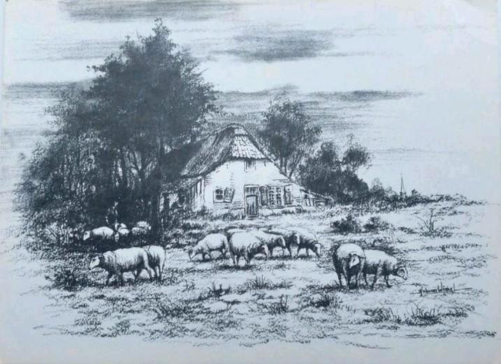 Originele tekening... Hub van Winkel  ..., Antiek en Kunst, Kunst | Tekeningen en Foto's, Ophalen of Verzenden