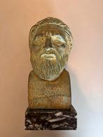 Plato buste van alabaster steen met marmeren voet, Antiek en Kunst, Kunst | Beelden en Houtsnijwerken, Ophalen of Verzenden
