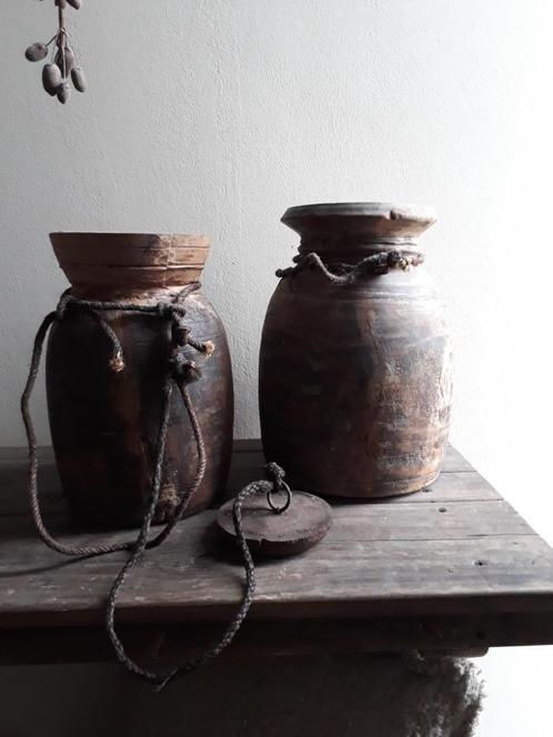 Nepalese kruikpotten 2 stuks als nieuw!, Huis en Inrichting, Woonaccessoires | Vazen, Zo goed als nieuw, Overige kleuren, Minder dan 50 cm