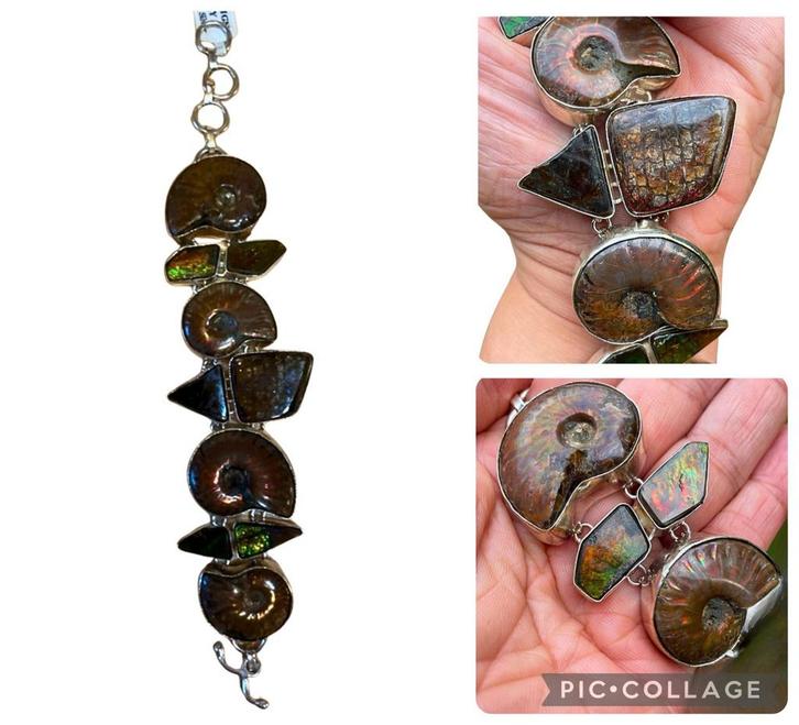 Ammoliet met Ammoniet armband 925 zilver, Sieraden, Tassen en Uiterlijk, Armbanden, Zo goed als nieuw, Zilver, Overige kleuren