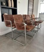 4/6 nubuck lederen Henders & Hazel design eetkamerstoelen., Ophalen, Nubuck, Bruin, Henders en Hazel