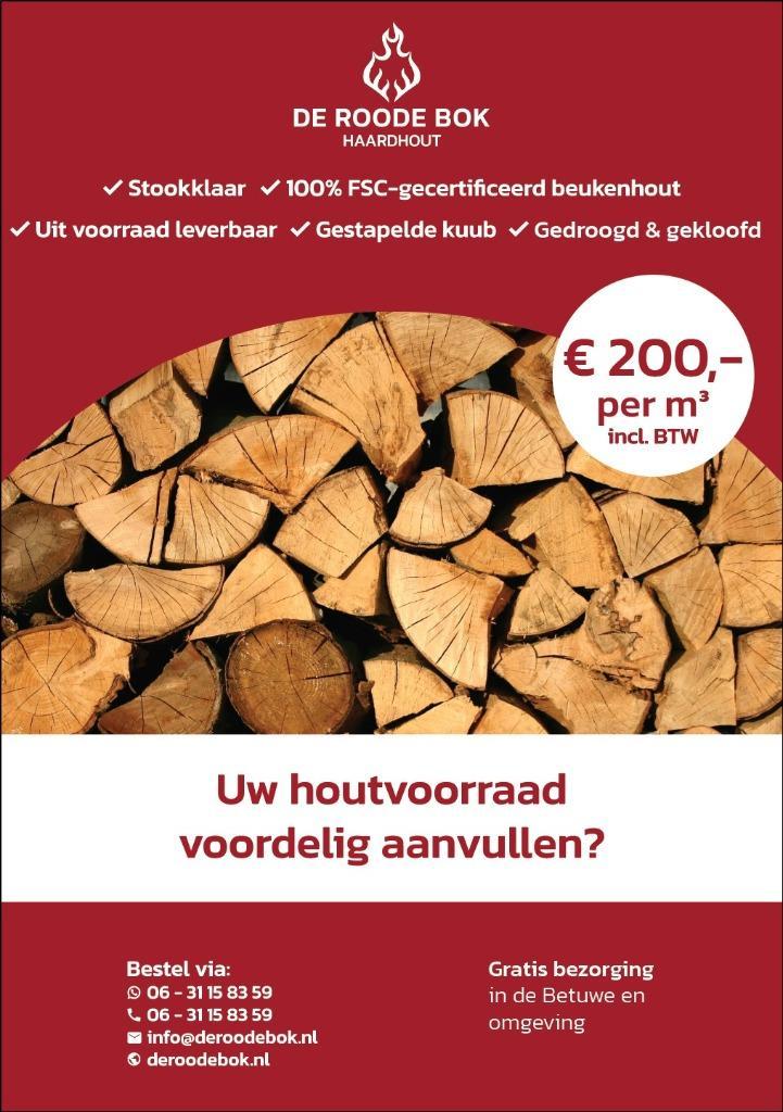 SUPERAANBIEDING! Beste EUROPEES Beuken haardhout, Tuin en Terras, Haardhout, Blokken, Beukenhout, 6 m³ of meer, Ophalen of Verzenden