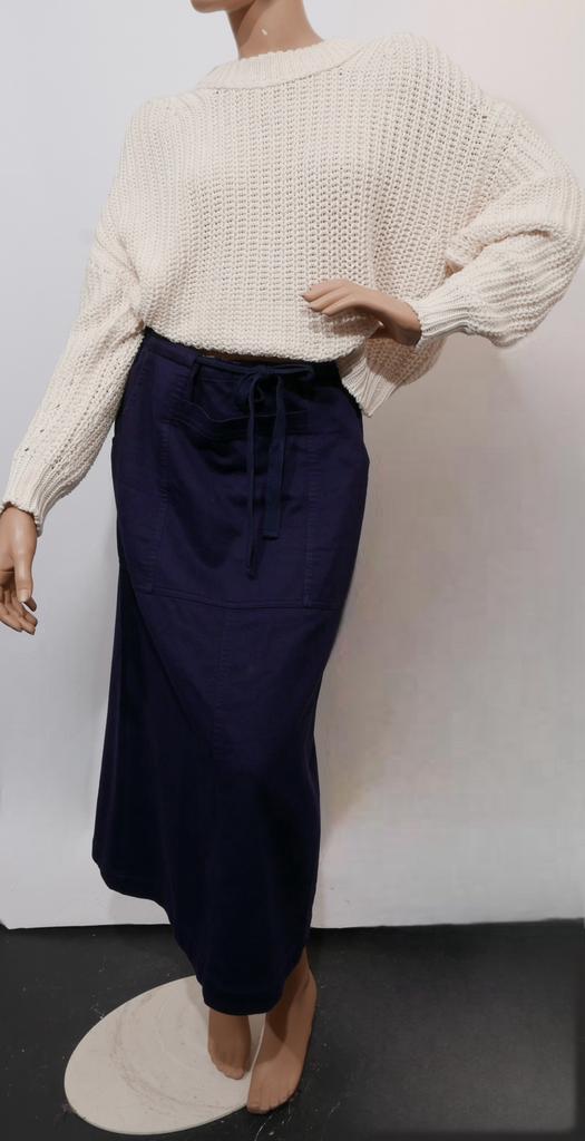 HUMANOID donkerblauwe lange rok in fijne ribstof maat L ZGAN, Kleding | Dames, Rokken, Zo goed als nieuw, Maat 42/44 (L), Blauw